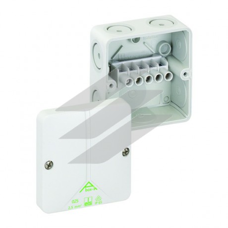 Розподільча коробка Aboх-i 025-2.5² (80х80х52мм), клема 5х2.5мм² (4х1.5²-4х2.5² на кожний полюс), полікарбонат, 8 метричних вводів (7-М20, 1-М20 на днищі), IP65, Spelsberg
